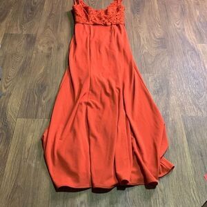 David’s bridal formal long dress  burnt orange lace maxi dress. Fall dance‎